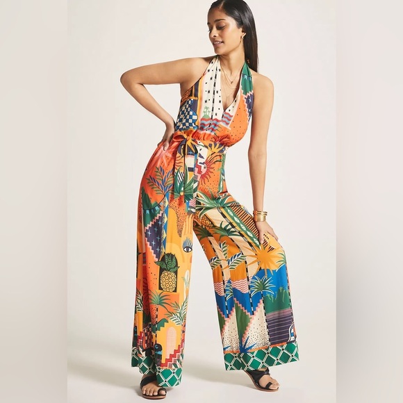 Farm Rio x Anthropologie Halter Jumpsuit, Size Large - Picture 3 of 16